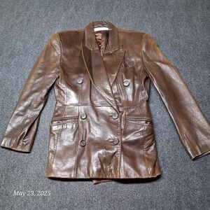 Vintage Andrew Marc Leather Jacket Women Sz Small Brown Pea Coat Lined